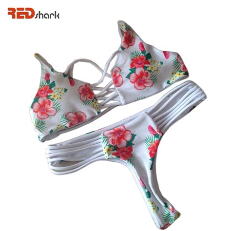 Redshark 2017 Hot Sale Floral Multi Rope Hollow Bikini Set Two Piece