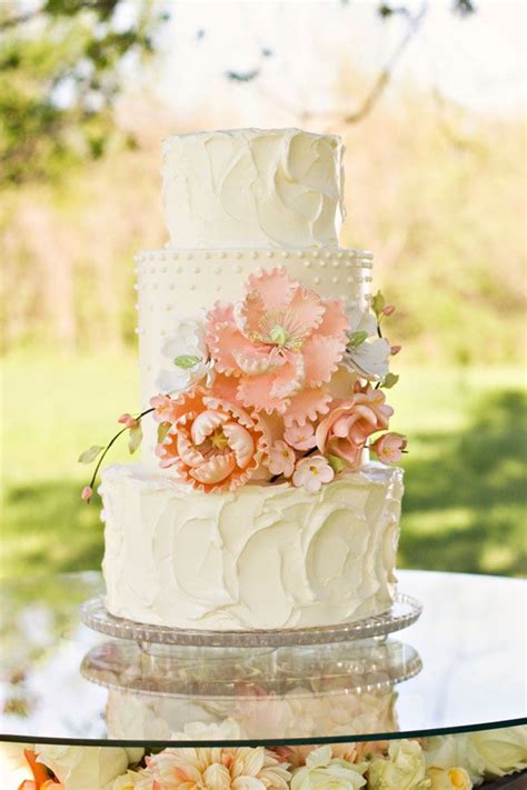 Peach Styled Shoot Ivory Wedding Cake Floral Wedding Cake Peach Wedding