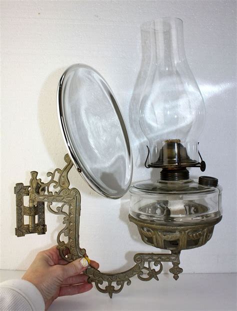 Antique Victorian Cast Iron Oil Kerosene Wall Bracket Lamp Old Mercury Reflector Ebay
