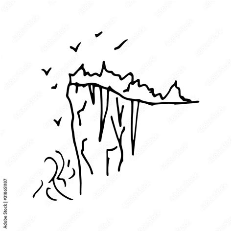 Hand Drawn Cliff Vector Illustration Of A Black Contour Isolated On
