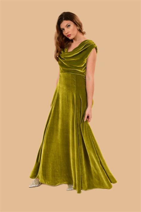 Carole Silk Velvet Cowl Neck Gown Buy A Silk Velvet Chartreuse Gown