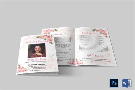 An Open Funeral Program Brochure With Pink Flowers