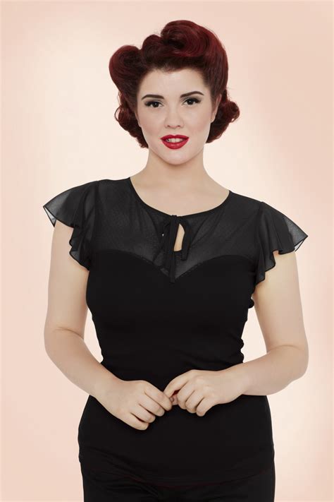50s Alyssa Lace Top In Black