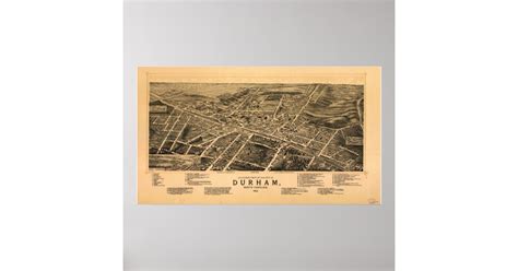 Durham N Carolina 1891 Antique Panoramic Map Poster Zazzle