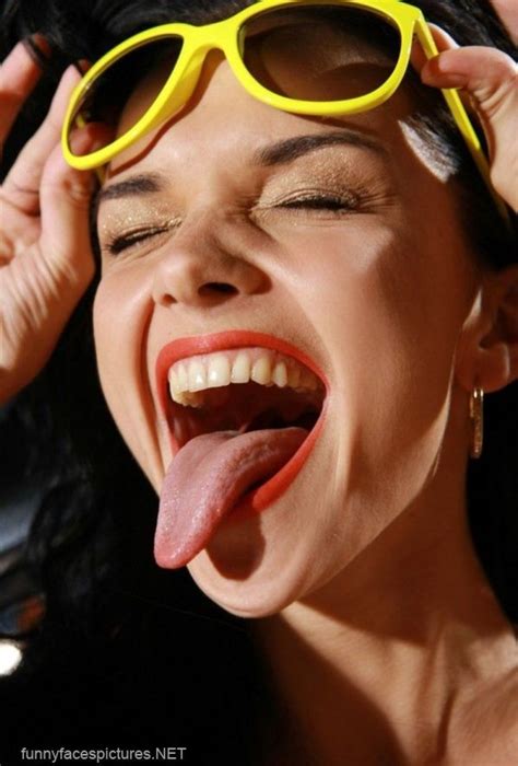Smiling Beautiful Woman With Long Tongue Sticking Out Funnyface