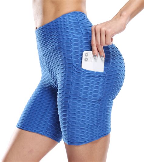 Qric Biker Shorts With Pockets For Women Tiktok Textured Scrunch Booty High Waist Yoga Leggings
