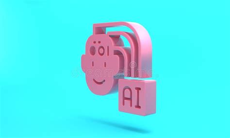 Pink Humanoid Robot Icon Isolated On Turquoise Blue Background