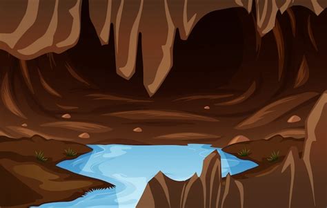 물과 지하 동굴 프리미엄 벡터