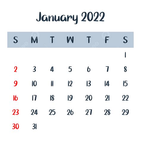 January Calendar Vector Hd Png Images Simple January 2022 Calendar