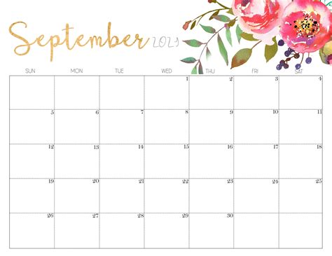 Blank September Calendar Printable