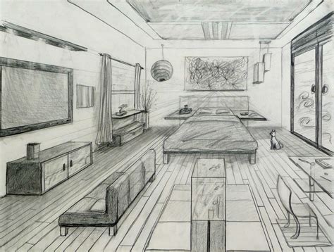 1 Pt Perspective Room Perspective Room Perspective Drawing Linear