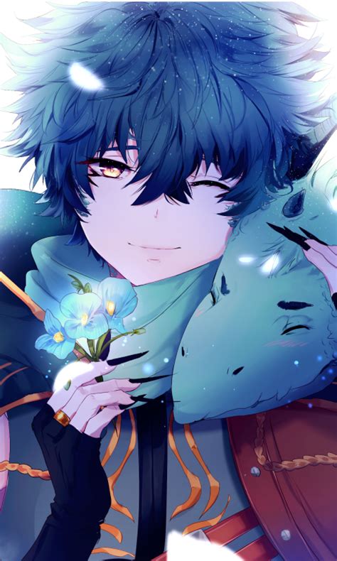 Wallpaper Anime Boy Dragon Blue Flowers 4k Anime