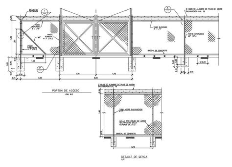 Gate Elevation Section And Fence Structure Details Dwg File Cadbull