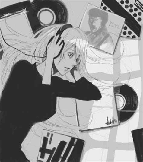 Sad Anime Girl Listening To Music Drawing