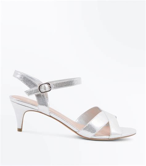 New Look Wide Fit Silver Kitten Heel Wedding Sandals In Metallic Lyst