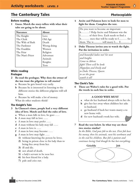 The Canterbury Tales Activities Worksheets Pdf Pdf