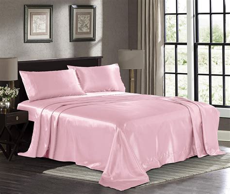 Satin Sheets Full 4 Piece Pink Hotel Luxury Silky Bed Sheets Extra