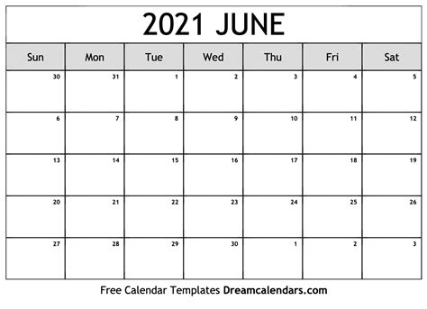 Download Printable June 2021 Calendars