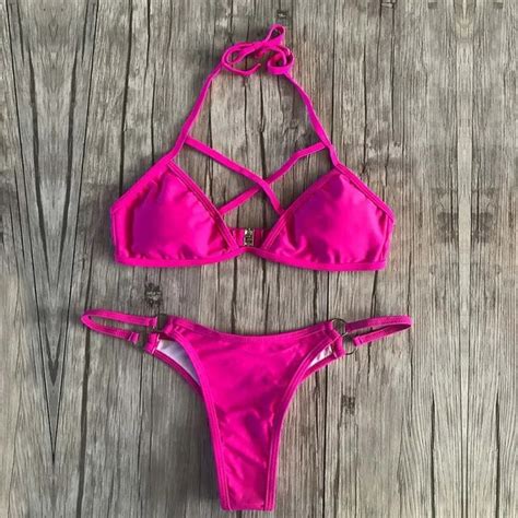 sexy triangle bikinis women bandage thong swimwear 2018 swimsuit micro ring push up brazilian