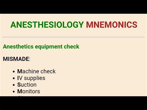 Anesthesiology Mnemonics YouTube