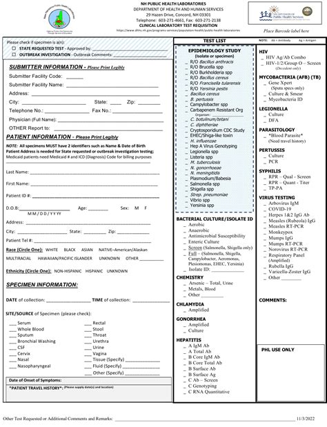 New Hampshire Clinical Laboratory Test Requisition Fill Out Sign