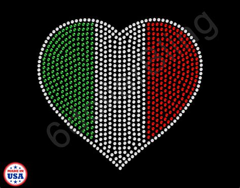 italy italian flag heart rhinestone iron on transfer crystal etsy