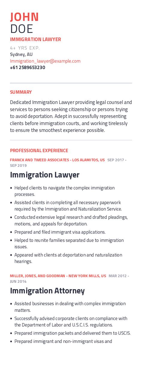 Immigration Lawyer Resume Example With Content Sample Craftmycv