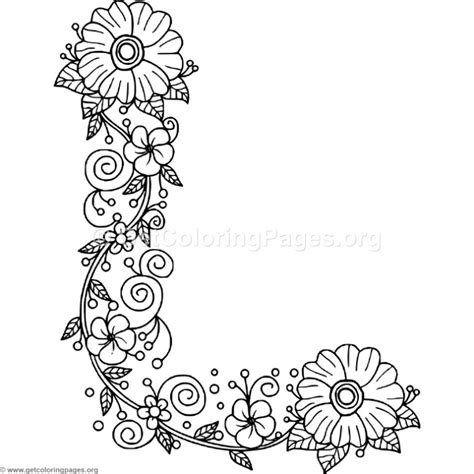 The picture shows a beautiful ladybug sitting. Floral Alphabet Letter L Coloring Pages - GetColoringPages.org