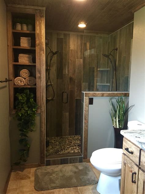 Rustic Master Bathroom Upgrade Wood Tile Shower Custom Bathroom Modern Farmhouse Bathroom