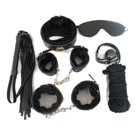 7pcs set adult game handcuffs gag clamps whip collar erotic toy leather fetish sex bondage