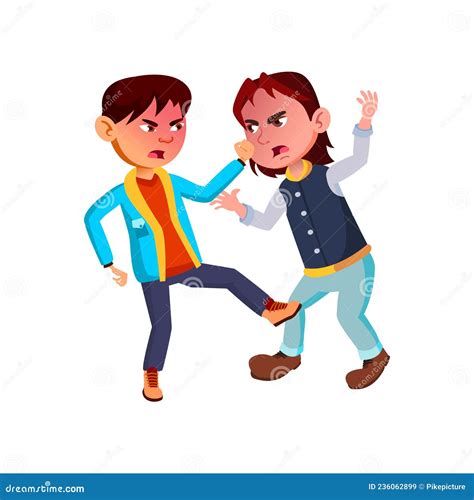 Two Schoolboys Are Fighting Vector Illustration