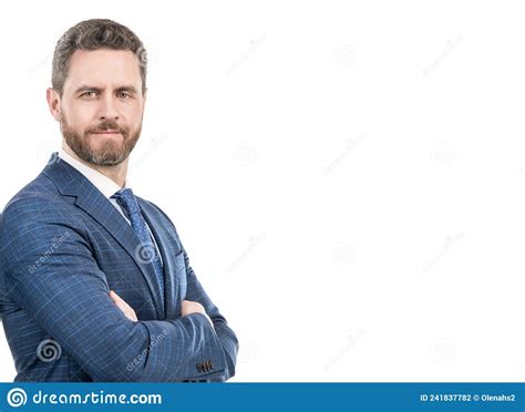 Serious Confident Man Boss In Formal Suit Keep Arms Crossed Isolated On