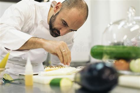 Male Professional Chef Cooking Stock Image Image Of Team Caucasian