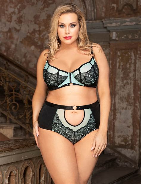 Plus Size Blue Exquisite Sexy Lace Splice Bra Set With Steel Ring Ohyeahlady