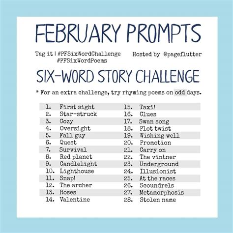 February Prompts 2017: 6-Word Story Challenge | Page Flutter