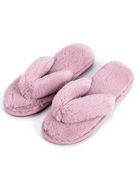 Florata Florata Women Thong Home Slippers Plush Flip Flops Soft Non Slip Indoor House Spa Fur
