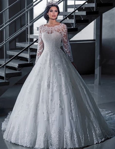 Ball Gown Wedding Dress With Long Lace Sleeves Nelsonismissing