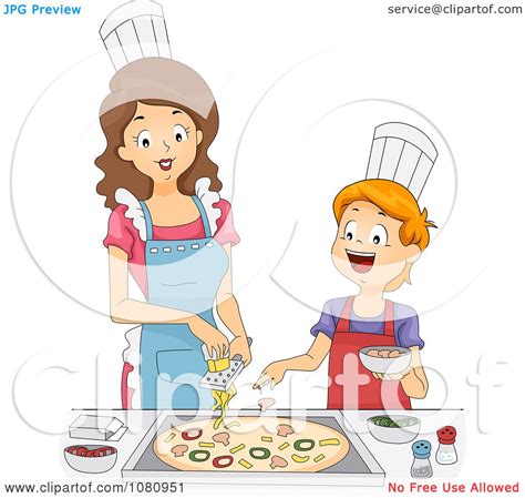 Clipart Home Economics Teacher Topping A Pizza With A Boy