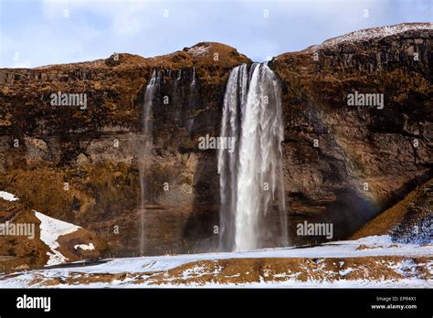 Waterfall Seljalandsfoss In Iceland In Winter Stock Photo Alamy