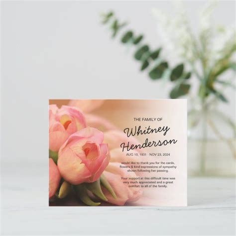 Funeral Thank You Pink Tulip Flowers Zazzle Funeral Thank You