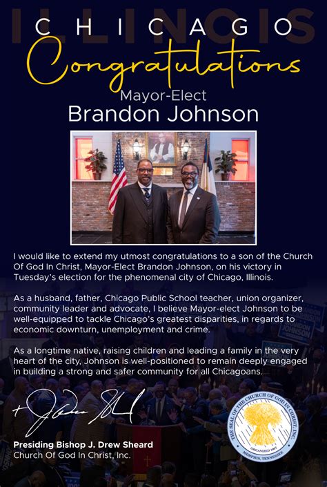 Congratulations To Mayor Elect Brandon Johnson Church Of God In Christ