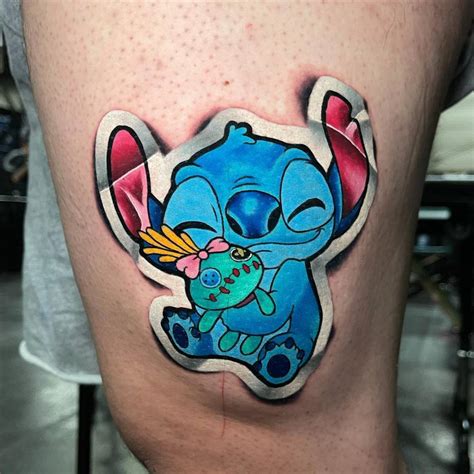 Stitch Sticker Tattoo Located On The Thigh Cartoon