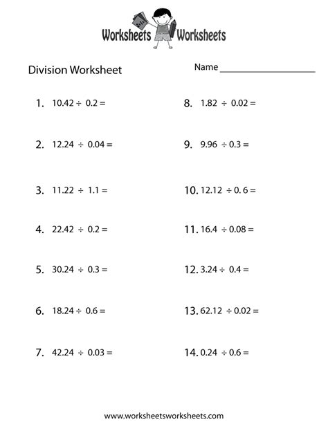 Free Printable Decimal Division Worksheet