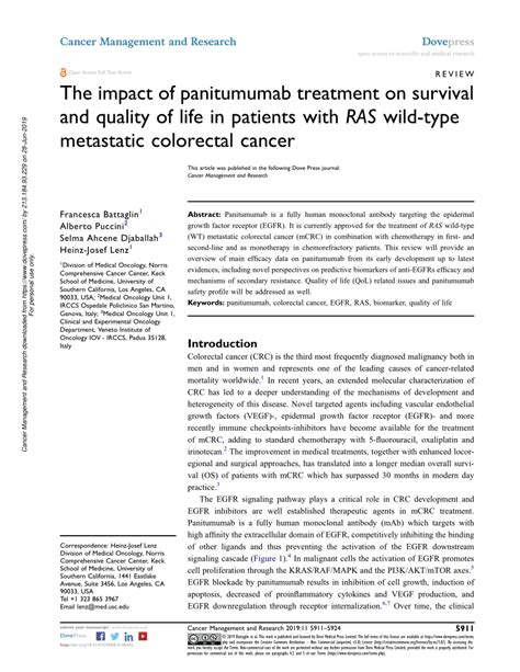 Pdf The Impact Of Panitumumab Treatment On Survival And Quality Of