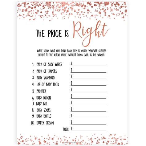 Or if you're looking for something specific to your baby shower theme or colors, check out all the great options. The Price is Right Game - Rose Gold Printable Baby Shower ...