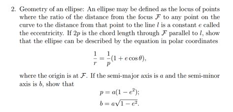Derive Ellipse Equation Starting With A Definition Of Eccentricity R