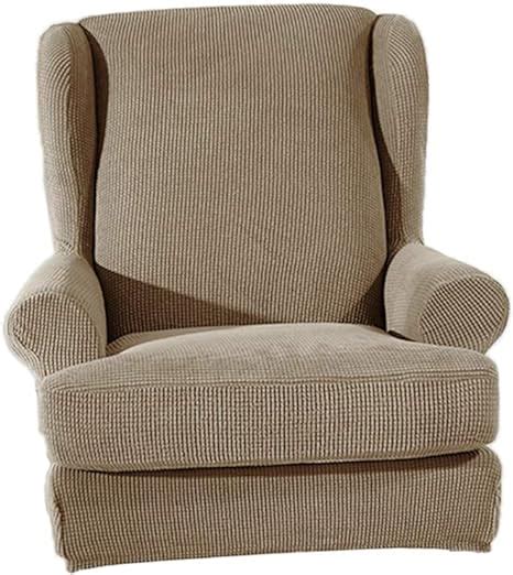 Homedectime Stretch Wing Back Arm Chair Cover 2 Piece Wingback Sofa Slipcover Sand