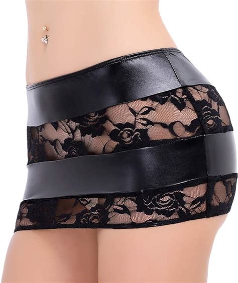 Freebily Women See Through Lace Splice Micro Mini Skirt Stretchy Mini