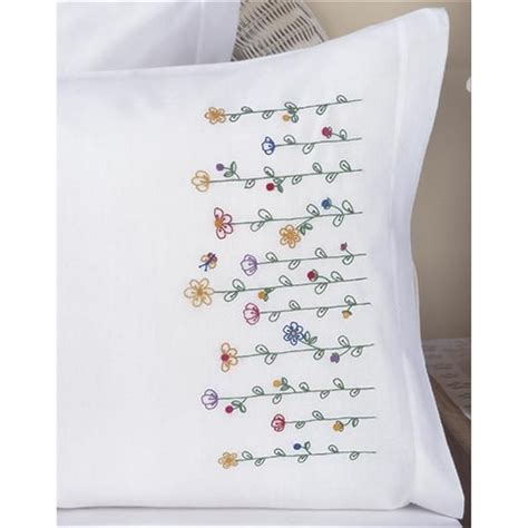 Stamped Embroidery Pillowcase Pair X Tall Flowers Silk Ribbon Embroidery Hand Embroidery
