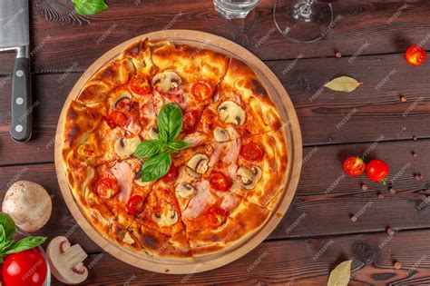 Premium Photo Delicious Fresh Pizza Served On Wooden Table